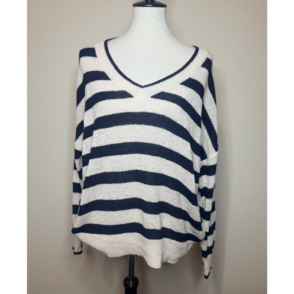 Philosophy Republic Clothing Striped Sweater Large Black White V-Neck
